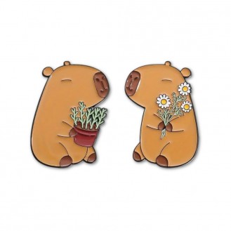 Комплект значков BROCHE брошки бижутерия Животные Влюблённые Капибары коричневый BRGV114580