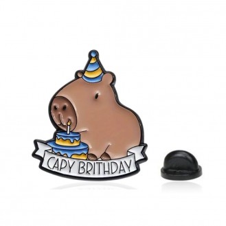 Значок (пин) BROCHE брошь бижутерия Животные Капибара Capy Birthday коричневый BRGV114581