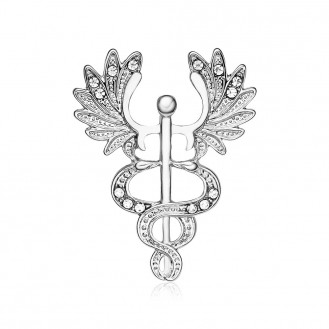 Значок (пин) BROCHE брошь бижутерия Медицина Кадуцей с крыльями серебристый BRGV114609