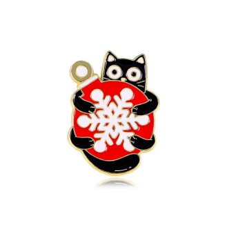 Значок BROCHE брошь бижутерия Животные Рождественский Котик с игрушкой BRGV115318