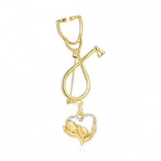 Брошь BROCHE бижутерия Медицина Стетоскоп с младенцем золотистая BRBF114672