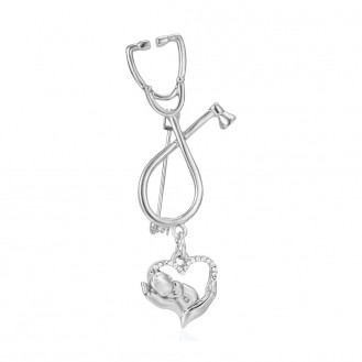 Брошь BROCHE бижутерия Медицина Стетоскоп с младенцем серебристая BRBF114673