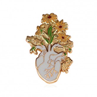 Значок (пин) BROCHE брошь бижутерия Медицина Сердце с подсолнухами золотистый BRGV114717