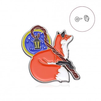 Значок (пин) BROCHE брошь бижутерия Животные Лиса с фонарём оранжевый BRGV114766