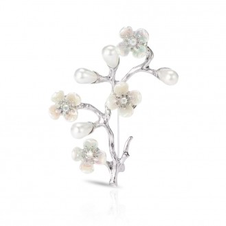 Брошь BROCHE бижутерия Цветы Сакура серебристая BRBF114839