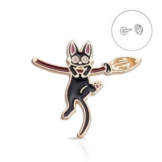 Значок (пин) BROCHE брошь бижутерия Животные Кот на метле чёрный BRGV114849