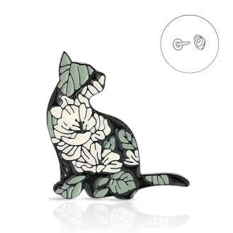 Значок (пин) BROCHE брошь бижутерия Животные Кошка с цветами BRGV114852