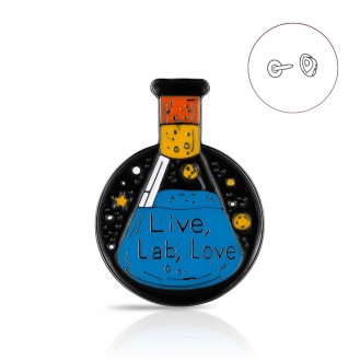 Значок (пин) BROCHE брошь бижутерия Медицина Колба Live, Lab, Love синий BRGV114875