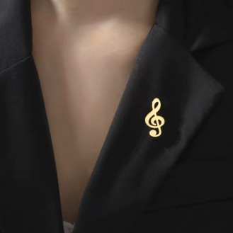 Значок (пин) BROCHE брошь бижутерия Музыка Скрипичный ключ золотистый BRGV114899