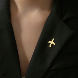 Значок (пин) BROCHE брошь бижутерия Техника Самолёт золотистый BRGV114902