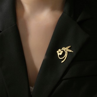 Брошь-значок BROCHE бижутерия из нержавеющей стали Птицы Колибри золотистая BRGV114926