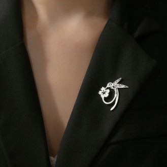 Брошь-значок BROCHE бижутерия из нержавеющей стали Птицы Колибри серебристая BRGV114925