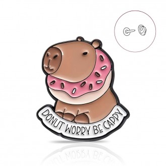 Брошь-значок BROCHE бижутерия Животные Капибара Donut Worry Be Cappy BRGV114932