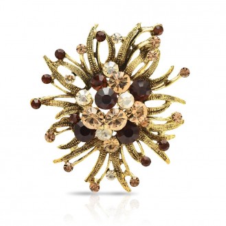 Брошь BROCHE бижутерия с кристаллами Авангард коричневая BRBF114939