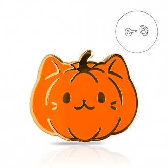 Брошь-значок BROCHE бижутерия Хэллоуин Кот-тыква оранжевая BRGV114956