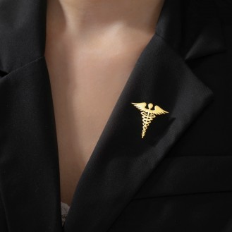 Значок из стали BROCHE брошь бижутерия Медицина Кадуцей золотистый BRGV114959