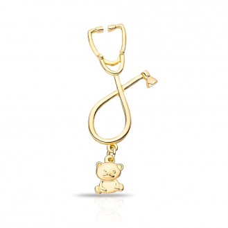 Брошь BROCHE бижутерия Медицина Стетоскоп с Мишкой золотистая BRBF114961