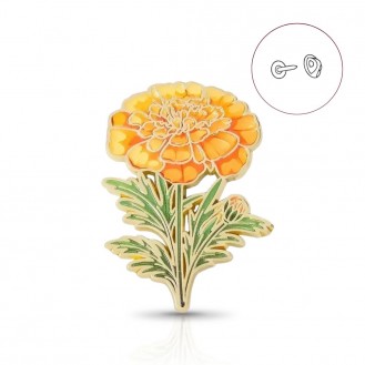 Брошь-значок BROCHE бижутерия Цветы Акварель Бархатец оранжевая BRGV115050