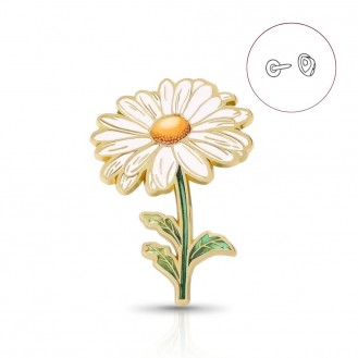 Значок BROCHE брошь бижутерия Цветы Акварель Ромашка белый BRGV115054