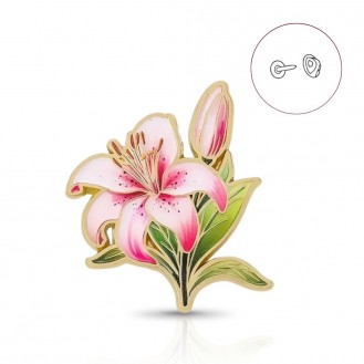 Брошь-значок BROCHE бижутерия Цветы Акварель Лилия розовая BRGV115051