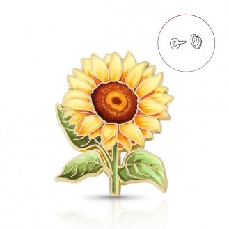 Значок BROCHE брошь бижутерия Цветы Акварель Подсолнух жёлтый BRGV115049