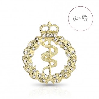 Брошь-значок BROCHE бижутерия Медицина Посох Асклепия с венком золотистая BRGV115027
