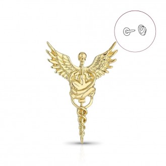Брошь-значок BROCHE бижутерия Медицина Кадуцей с крыльями золотистая BRGV115043