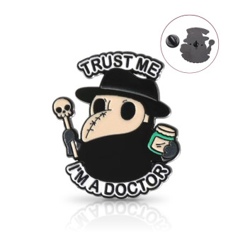 Брошь-значок BROCHE бижутерия Медицина Чумной Доктор Trust Me I’m a Doctor чёрная BRGV115062