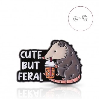 Брошь-значок BROCHE бижутерия Животные Опоссум Cute but Feral (Милый, но Дикий) серая BRGV115074
