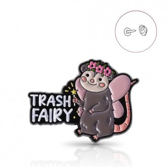 Брошь-значок BROCHE бижутерия Животные Опоссум Trash Fairy (Мусорная Фея) серая BRGV115073