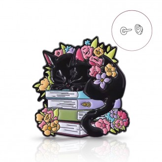 Брошь-значок BROCHE бижутерия Животные Спящий Кот на книгах разноцветная BRGV115087