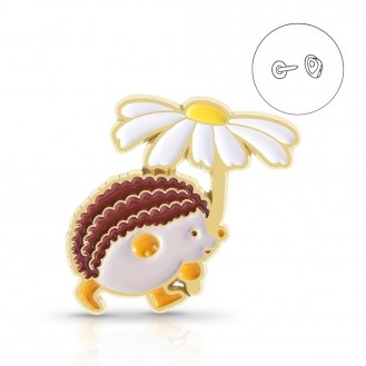 Брошь-значок BROCHE бижутерия Животные Ёжик с ромашкой коричневая BRGV115090