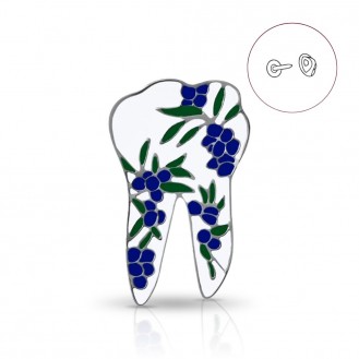 Брошь-значок BROCHE бижутерия Медицина Зуб с цветами белая BRGV115120