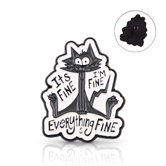 Значок (пин) BROCHE брошь бижутерия Животные Кот Everything is Fine чёрный BRGV115133