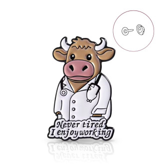 Значок (пин) BROCHE брошь бижутерия Медицина Бык-доктор Never tired, I enjoy working BRGV115139