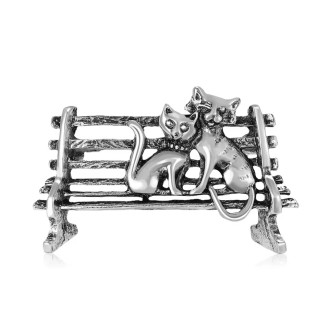 Брошь BROCHE бижутерия Животные Котики на лавочке серебристая BRBF115154