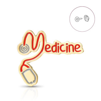 Значок медику BROCHE брошь бижутерия Надпись Medicine со стетоскопом красный BRGV115170