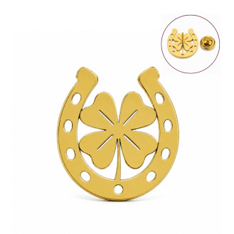 Значок из стали BROCHE брошь бижутерия Подкова с клевером золотистый BRGV115198