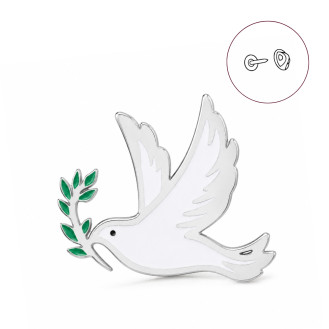 Значок из стали BROCHE брошь бижутерия Птицы Голубь с оливковой веткой серебристый BRGV115207