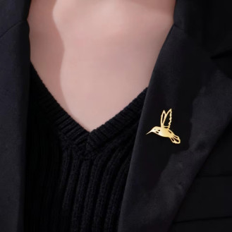 Значок из стали BROCHE брошь бижутерия Птицы Колибри золотистый BRGV115208