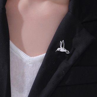 Значок из стали BROCHE брошь бижутерия Птицы Колибри серебристый BRGV115209