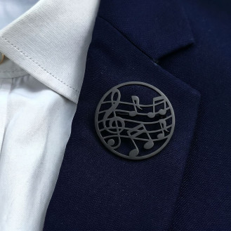 Брошь из стали BROCHE бижутерия Музыка Скрипичный ключ с нотами чёрная BRSF115218