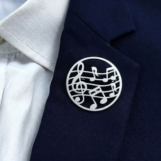 Брошь из стали BROCHE бижутерия Музыка Скрипичный ключ с нотами серебристая BRSF115217