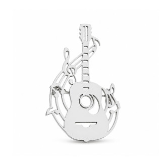 Брошь из стали BROCHE бижутерия Музыка Гитара с нотами серебристая BRSF115220