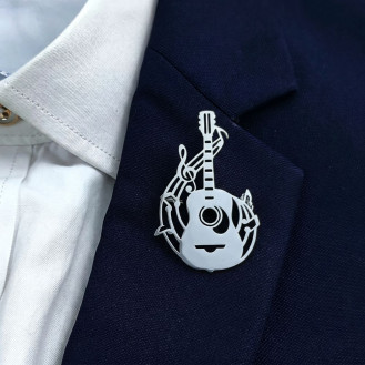 Брошь из стали BROCHE бижутерия Музыка Гитара с нотами серебристая BRSF115220
