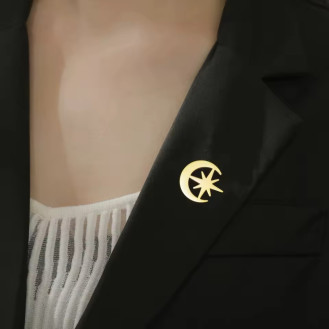 Значок из стали BROCHE брошь бижутерия Космос Луна и Звезда золотистый BRGV115245