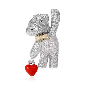 Брошь BROCHE бижутерия Животные Мишка с сердечком серебристая BRBF115279