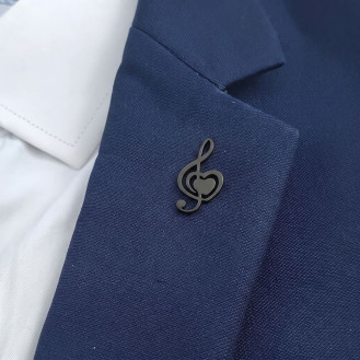 Значок из стали BROCHE брошь бижутерия Музыка Скрипичный ключ с сердцем чёрный BRGV115290