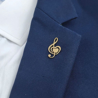Значок из стали BROCHE брошь бижутерия Музыка Скрипичный ключ с сердцем золотистый BRGV115288