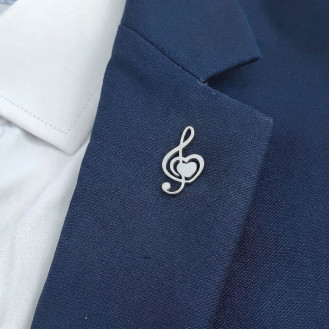 Значок из стали BROCHE брошь бижутерия Музыка Скрипичный ключ с сердцем серебристый BRGV115289